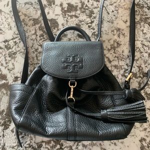 Tory Burch Black Leather Thea Mini Backpack.
